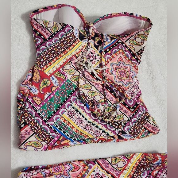 Bleu Rod Swim Set Beattie Patchwork Paisley Bandeau Halter Tankini Size 10 - Picture 8 of 10